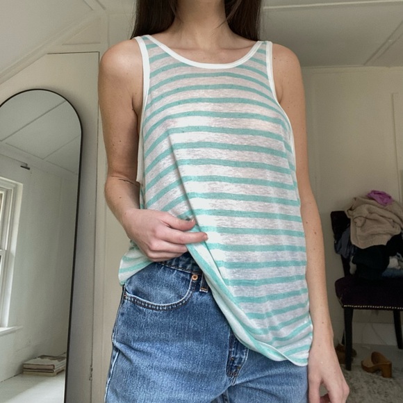 T by Alexander Wang Linen Stripe Tank in Seafoam & White NWT - Picture 4 of 12